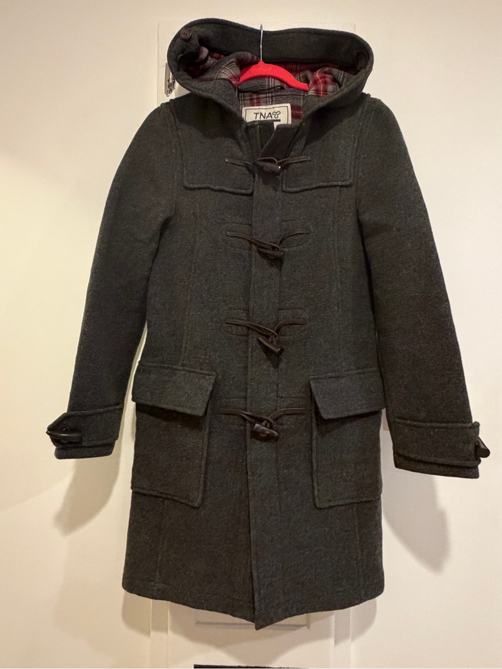 Aritzia TNA Dark Gray Wool Hooded Toggle Pea Coat
